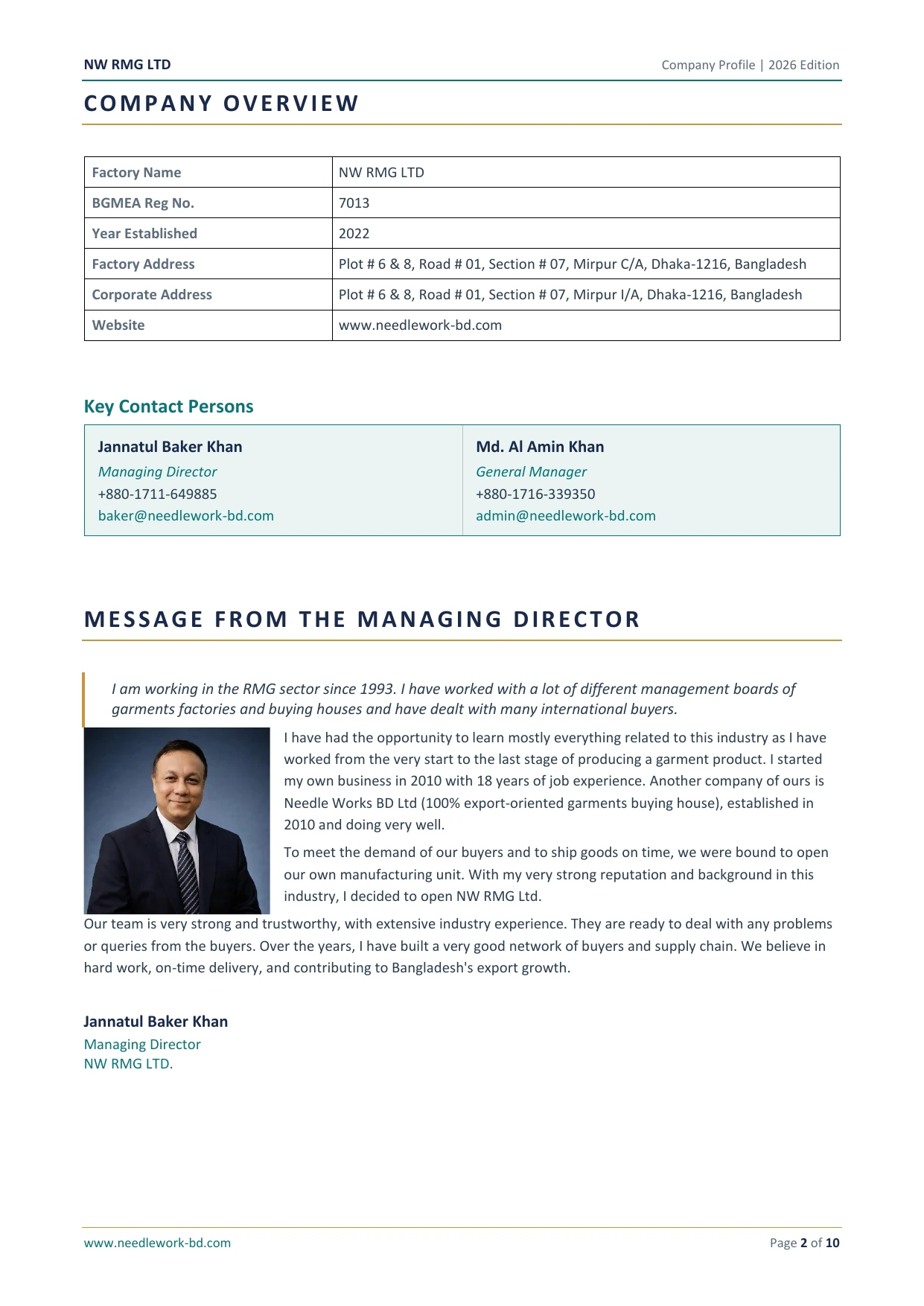 Company Profile - Managing Director Message